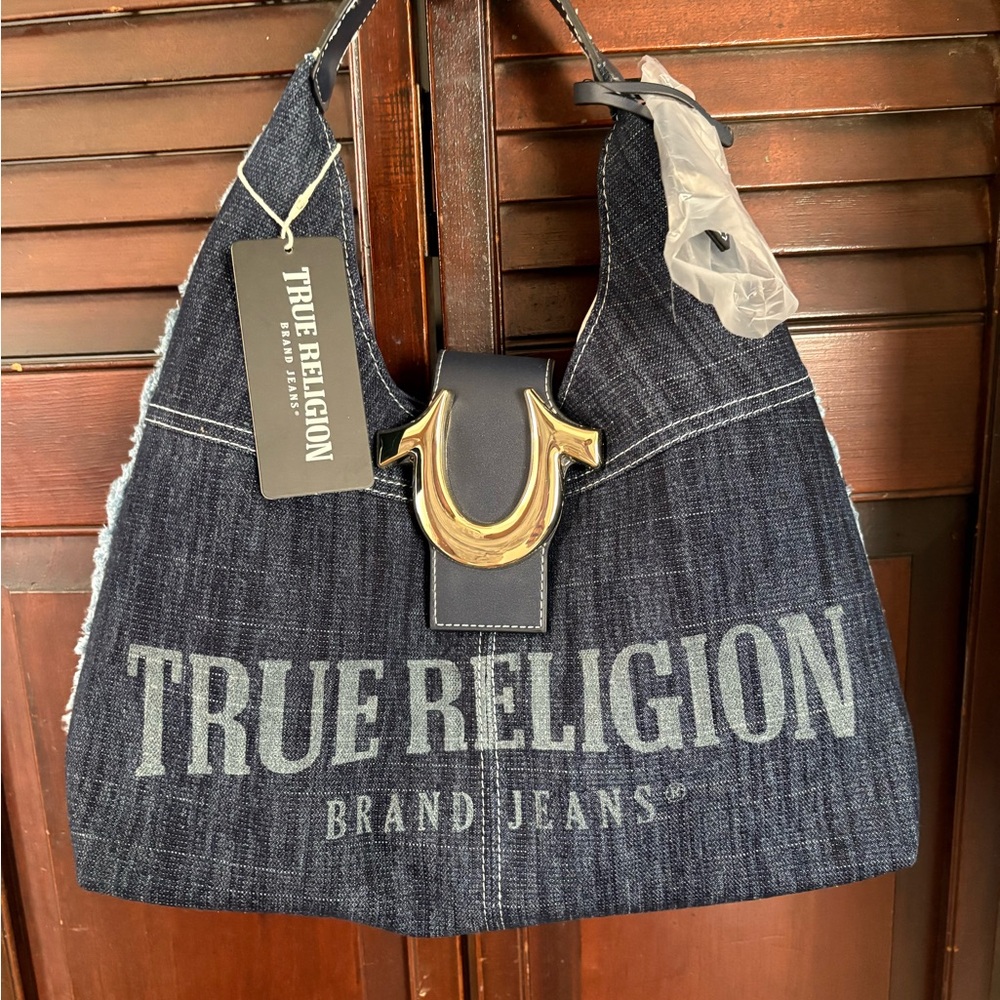 New ❤️ True Religion Denim Logo Shoulder Bag in Dark Blue